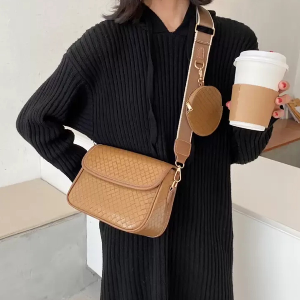 Sac Bandoulière en Cuir Tressé avec Porte-Monnaie | Sac a Main Léger