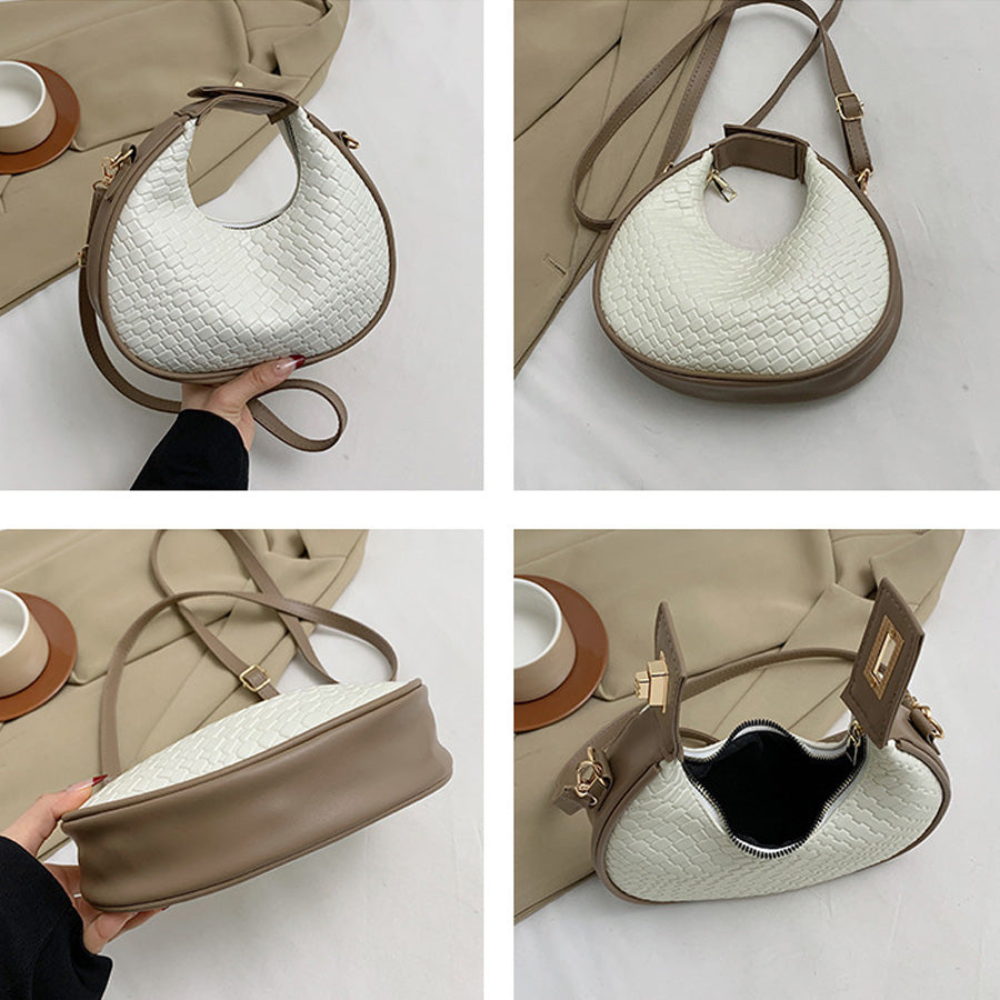 Sac à Main Croissant Tissé en Cuir PU | Sac Épaule Élégant
