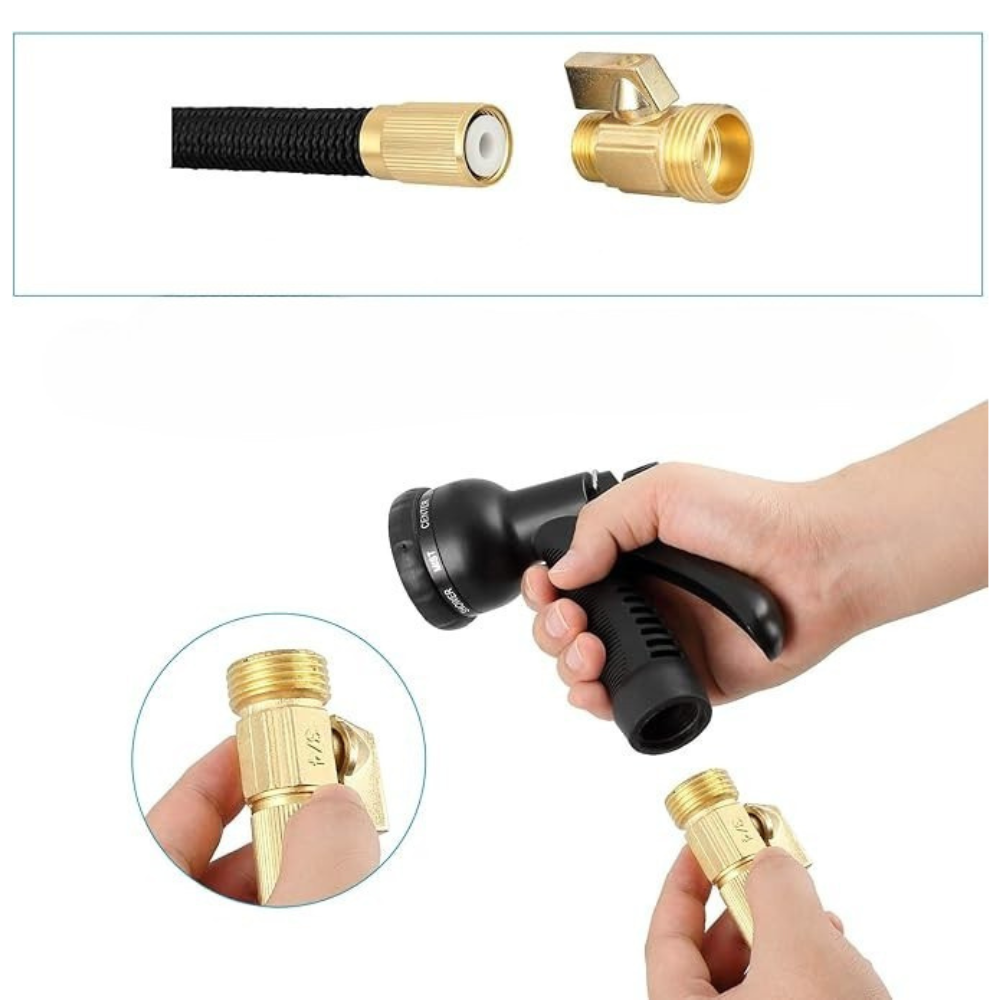 Tuyau d’Arrosage Extensible 30 mètres avec Buse Multifonction | Léger, Anti-Emmêlement