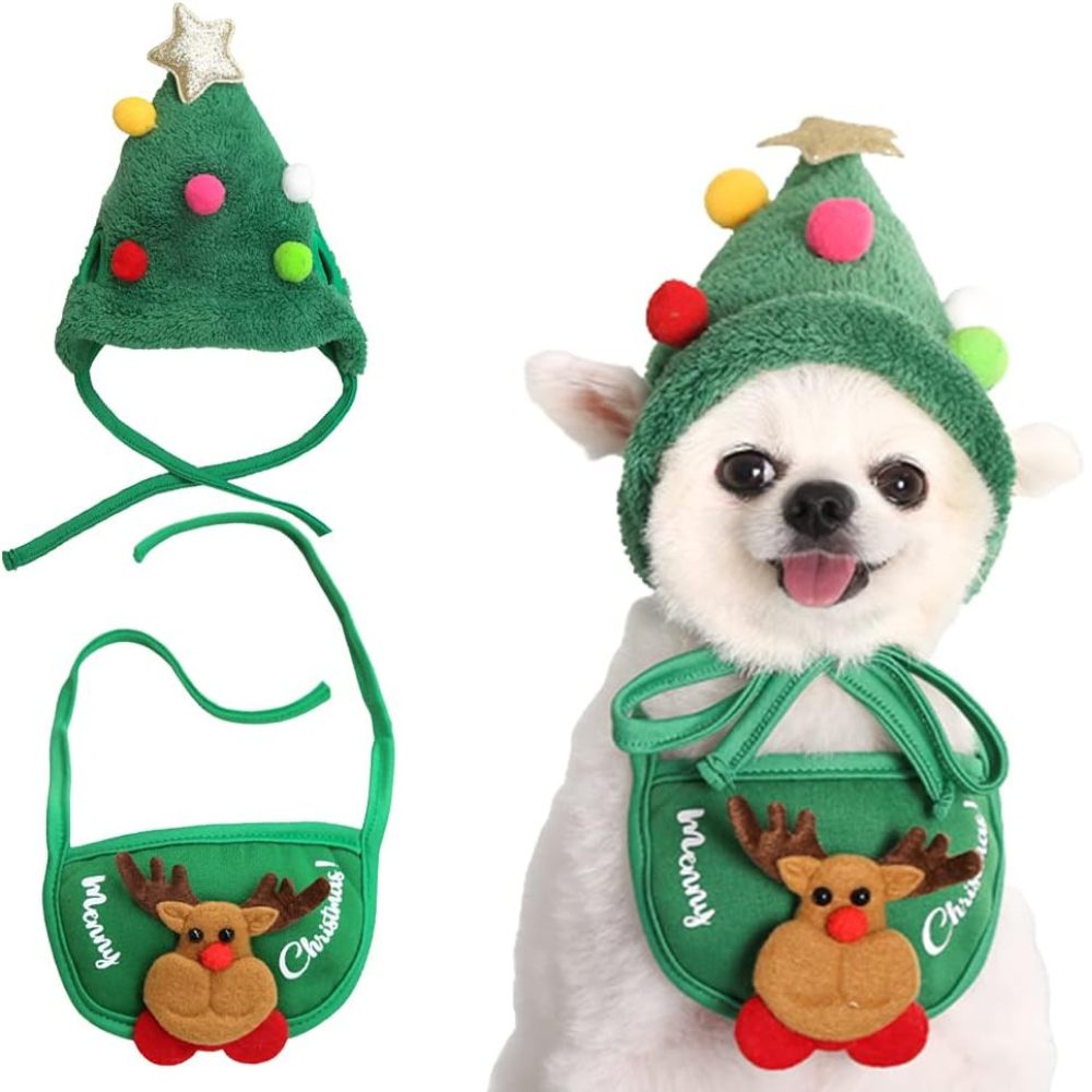 Chapeau et Bavoir Costume de Noël pour Animaux | Style Fête Adorable