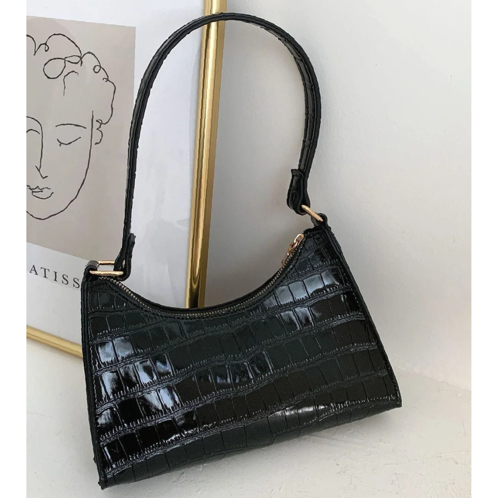 Sac à Main Baguette Texture Croco | Sac d’Épaule Léger et Stylé