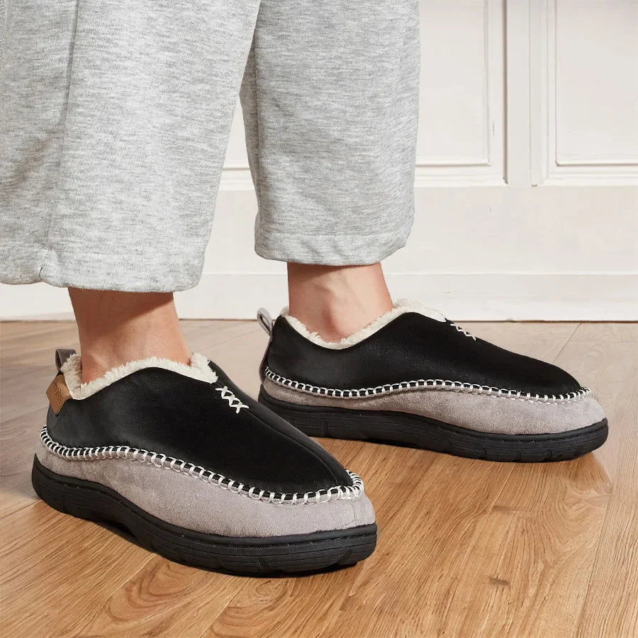 Chausson orthopédique homme bicolore à revers fourré