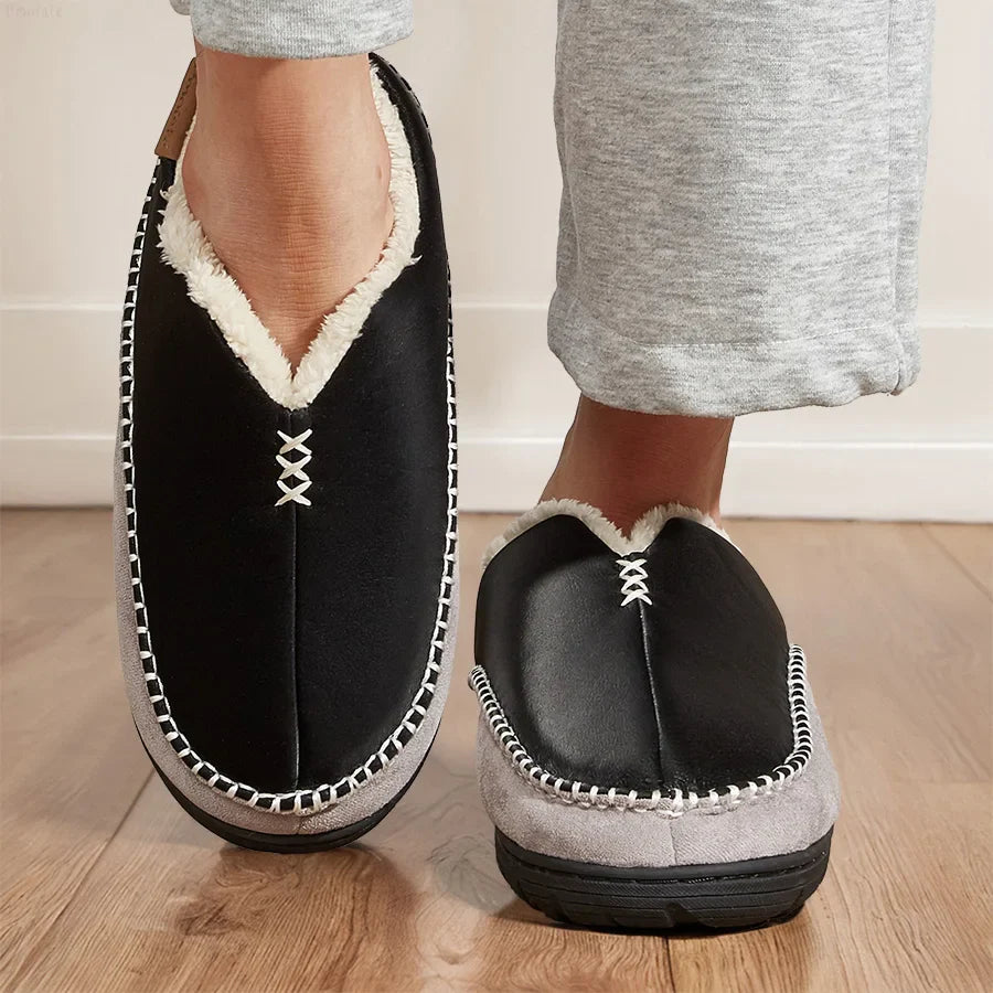 Chausson orthopédique homme bicolore à revers fourré