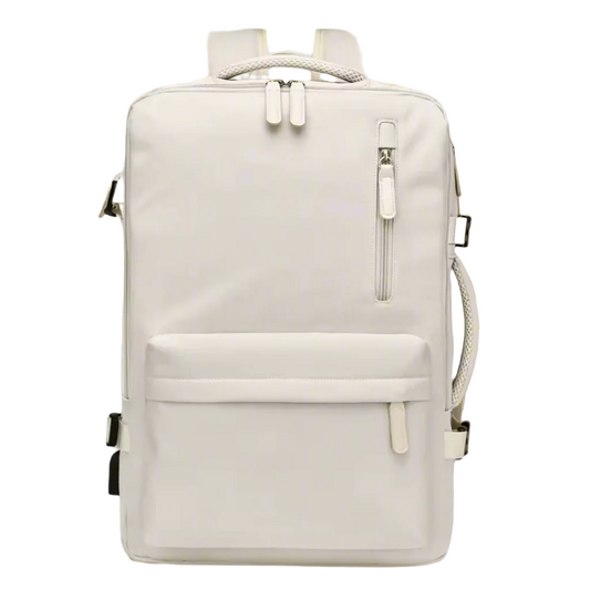 Sac à dos étudiant Premium Beige Blanc | 15.6" Compartiment et espace pour les livres
