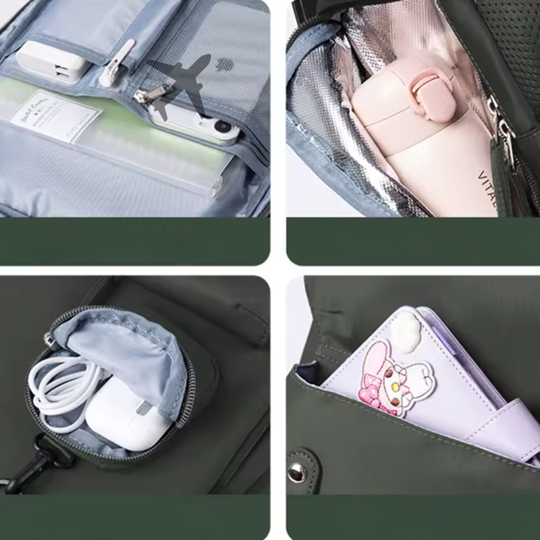 FemPack Élégance Vert armée | Sac à Dos étanche de Grande Capacité