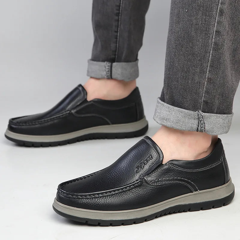 Mocassin orthopédique homme en cuir souple décontracté