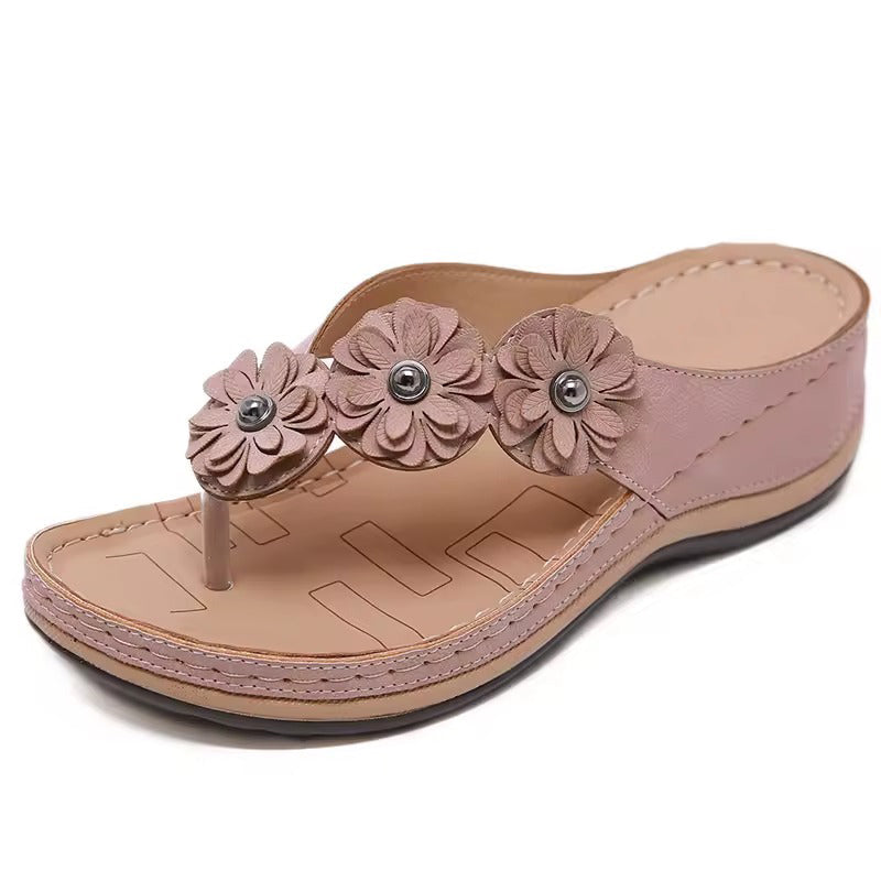 Tong orthopédique femme fleur déco