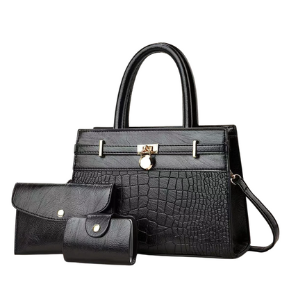 Sac À Main Croco Élégant En Cuir Végan 3-en-1 | Luxe Moderne