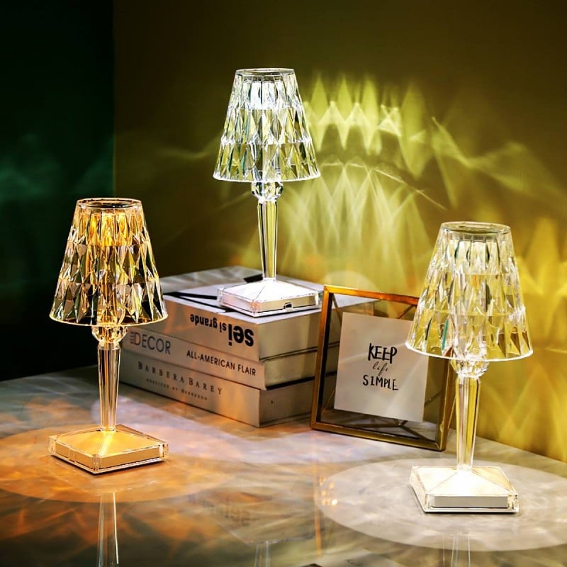 Lampe de Table Design Cristal | Éclairage LED Sans Fil Rechargeable